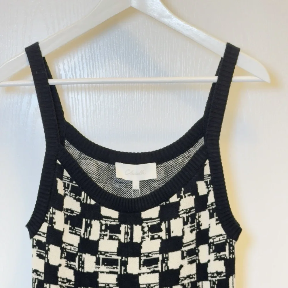 NEW Cleobella Payton Midi Dress Biarritz Black/Ivory Check Knit Sleeveless Small